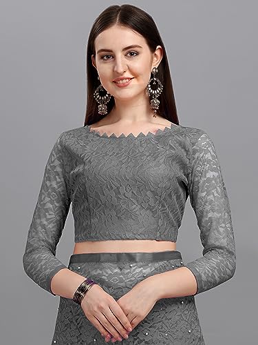 Image of LOROFY Women's Brasso Net Saree With Blouse