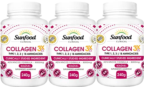 Collagen 3x Type 1,2,3 Sunfood 240 g Kit 3 Unidades