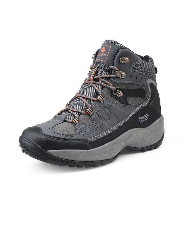 Image of Bacca Bucci Men's Mid-Top Trekking Boots with Rugged Grip Sole, Padded Ankle Support & Secure Lace-Hook Closure