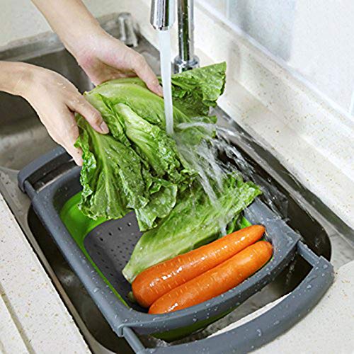 EigPluy Kitchen Collapsible Colander Over The Sink Kitchen Colander Strainer With Extendable Handles 6 Quart Folding Strainer for Draining Fruit,Pasta,Vegetable(3 packs) - Thumbnail 6