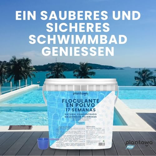 PLANTAWA Flockungsmittel Pool Konzentrat 17 Wochen | Hochwirksames Flockmittel Pool Flüssig | Für kristallklar Poolwasser | Für alle Filtersysteme | Sicher & ohne Aggressive Chemie