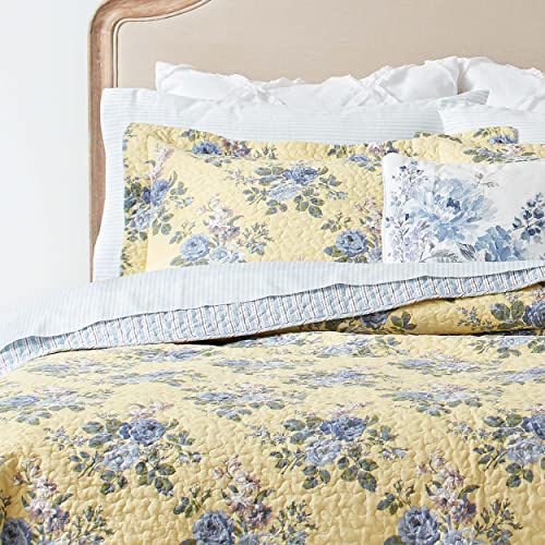Laura Ashley Linley Collection Quilt Set-100% Cotton, Reversible, Lightweight & Breathable Bedding, Pre-Washed for Added Softness, King, Pale Yellow - Image 10