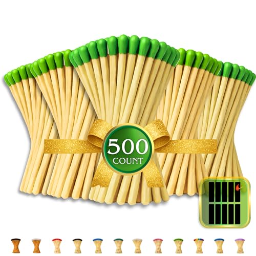 Image of 500 Count | 3 inch Green Matches | Strikers Included | Color Tip Wooden Match | Refill for Matchstick Jars, Candle Display, Holders & Bottles | 4 in inches Long