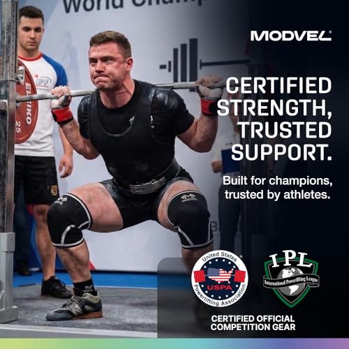 Image of Modvel 7mm Neoprene Knee Sleeves for Men & Women Weightlifting & Powerlifting - Compression Knee Sleeve Support for Squats, Gym, Training - USPA, IPL Approved - Small Black /white (Pair)