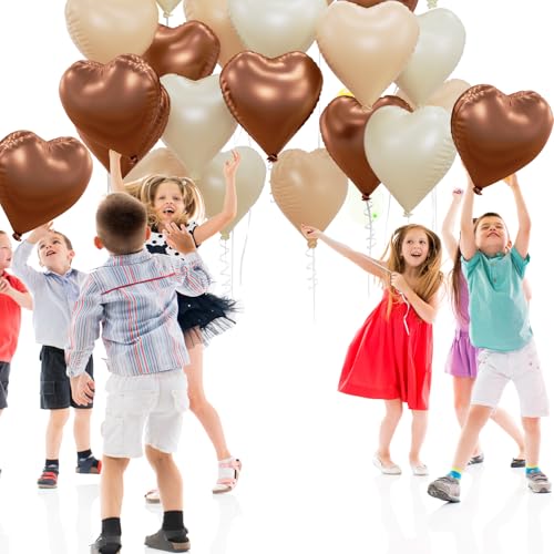 Image of 20pcs Brown Nude Cream Heart Balloons, 18 Inch Coffee Beige Foil Neutral Heart Shape Love Balloons for BOHO Birthday Baby Shower Wedding Valentines Day Party Decoration