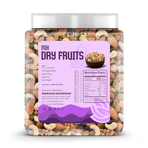 Image of Auravita Mix Dry Fruit 1 KG | Healthy Mixed Nuts and Seed with Almonds, Cashews, Dates, Pumpkin Seeds, Candied Amla | Reusable Jar Pack