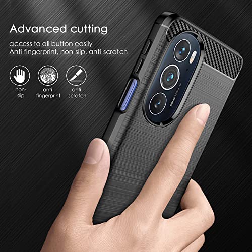 Image of Back Cover Motorola Edge 30 Pro Exclusive Premium Tough Rugged Solid Black Shock Proof Slim Armour Carbon Texture Dual Case for Motorola Edge 30 Pro (Texture Black)