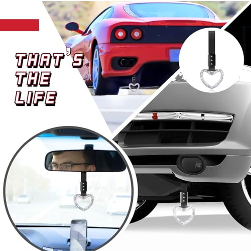 Image of Fabbay Bling Car Accessories Bling Heart Handle Ring Car Accessory for Women Heart Hand Strap Drift Charm Rear Bumper Warning Ring Decor for auto Bus Interior Exterior Decoration (White,Heart Style)