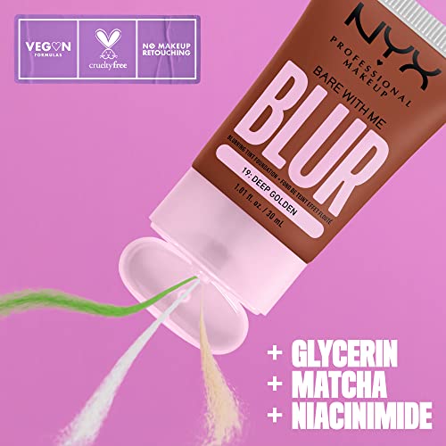 NYX Professional Makeup Fond de Teint Effet Flouté Bare With Me Blur Couvrance Moyenne Fini Naturel Niacinamide Matcha & Glycérine Hydratation Jusqu'A 12H Teinte : Deep Golden 19 - vue 2