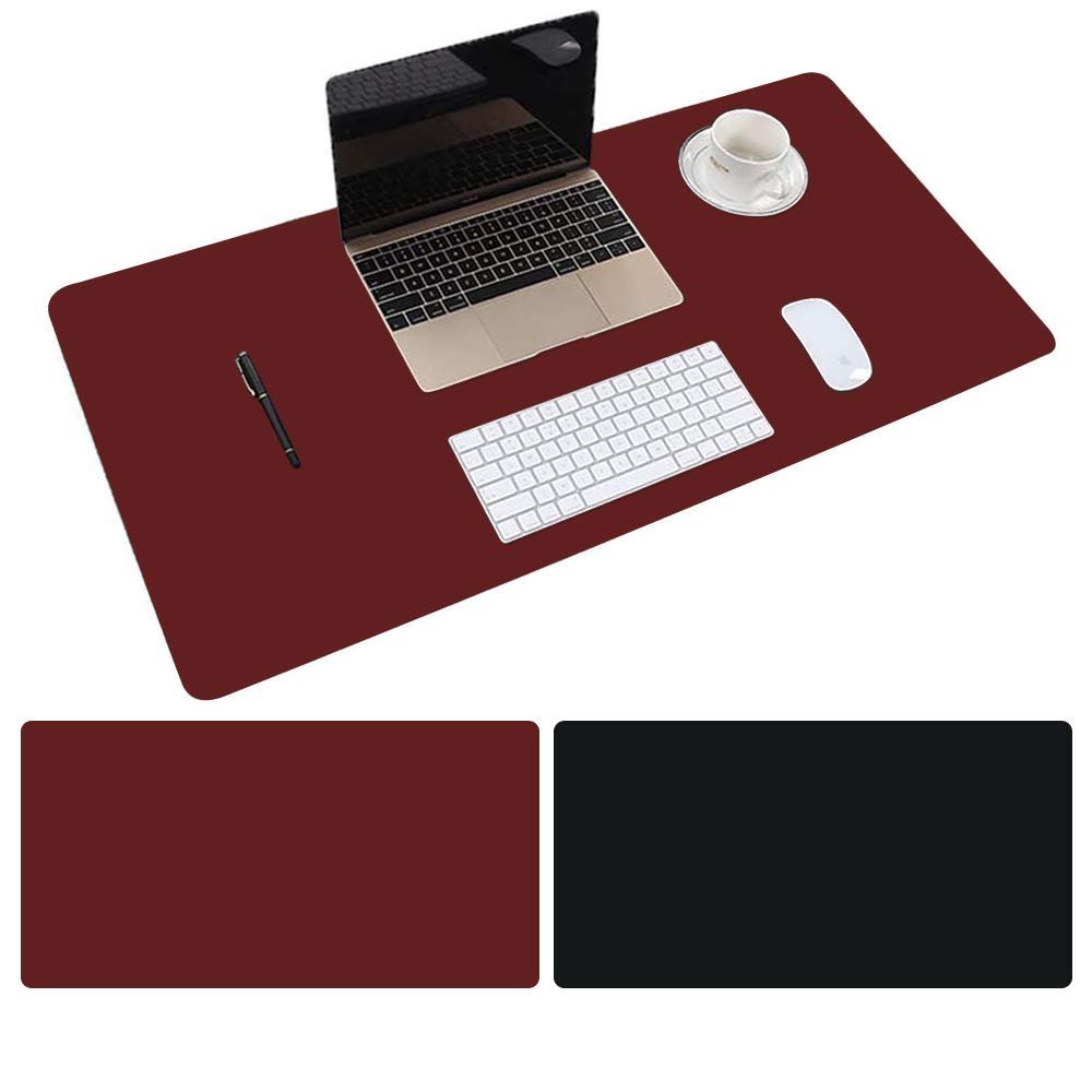 UCHUANG Leather Desk Mat Protective Cover, Double Sided Color Non-Slip PU Mouse Pad, 80 x 40cm Waterproof Laptop Mat, Suitable for Office and Home (Red/Black) 80X40CM Red/Black