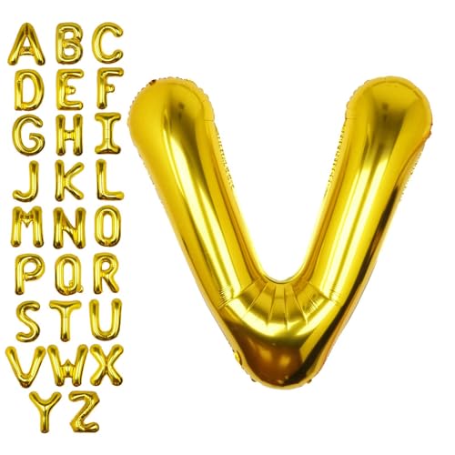 Image of 40 Inch Gold Letter V Balloon Big Foil Helium Letter Balloons A-Z | Giant Large Mylar Party Balloon for Birthday Party Decorations