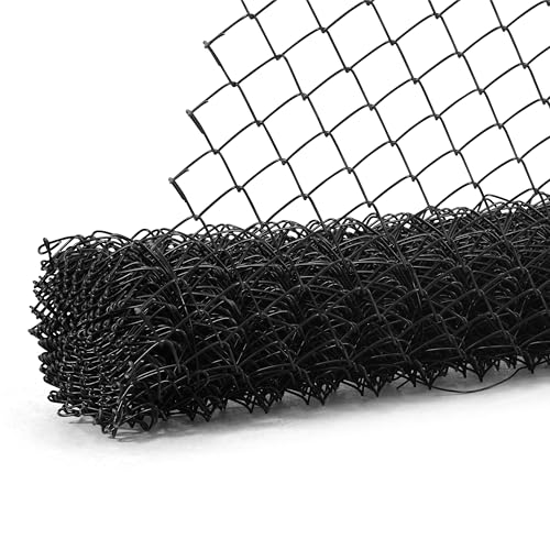 Fencer Wire 9 Gauge Black Vinyl Coated Galvanized Steel Chain Link Fence Fabric, Diamond Mesh Size 2-3/8 Inch, Galvanized Fencing Wire Roll for Garden and Animals Enclosure (5ft. x 50ft.)