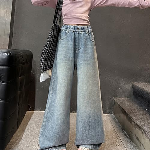 Girls Baggy Boyfriend Jeans Elastic High Waist Distressed Denim Pants Wide Leg Straight Trousers Streetwear Harajuku Trousers3
