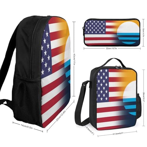 Milwaukees U.S.A. Flag Classic Backpack Lunch Bag Pencil Case 3 Piece Set Travel Daypack2