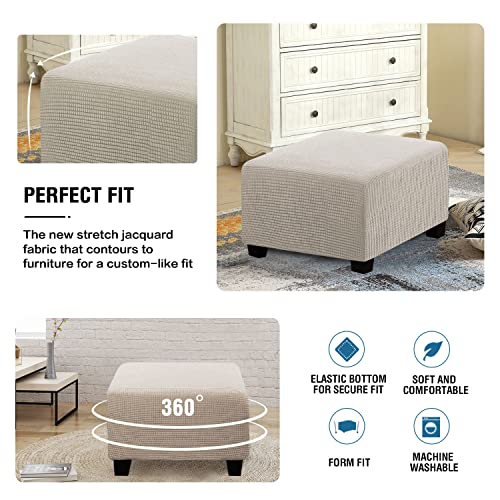 Image of H.VERSAILTEX Square Ottoman Covers Ottoman Slipcovers Folding Storage Stool Furniture Protector Form Fit with Elastic Bottom, Stretch High Spandex Small Checks Jacquard Fabric(Medium,Island Fossi)