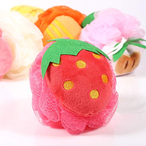 Qukaim Bola de ducha de malla con forma de fruta colorida, bola de ducha, esponja exfoliante para limpieza corporal para ducha, 12 cm de diámetro, suave y ligera, ideal para uso diario #Berry