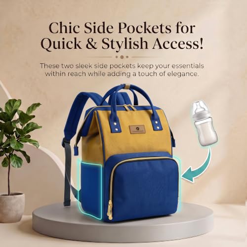 Image of StarAndDaisy Diaper Bag for Mothers for Travel / 30L Lightweight Maternity Bag with 3 Insulated Bottle Pockets /Baby Bag for Mother Travel & Diaper Bag for Baby - Blue Yellow