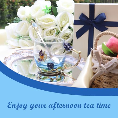 AISVELDY Flower Tea Cup,Butterfly Rose Clear Glass Fancy Coffee Mug with Spoon,Gift Box for Her Mom Wife Grandma Girls Women Christmas Birthday Present Idea for Juice,Hot And Cold Drinks Use - image 7