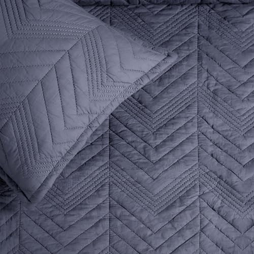 Image of MYTRIDENT Nectarsoft Italian Retreat King Size (228 cm x 274 cm) Bedcover Set, 100% Cotton, Stone Blue