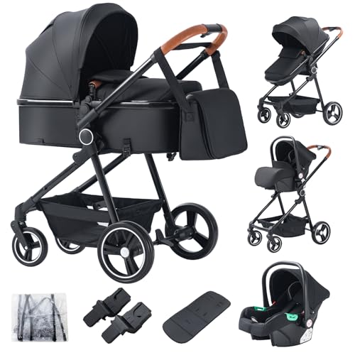 Zkiprm Cochecito 3 en 1, Carrito Bebe Portátil con Asiento de Coche, Carro Bebe 3 Modos Cuna Convertible, Chasis de Aluminio Carrito de Bebe Ligero de Alta Visibilidad
