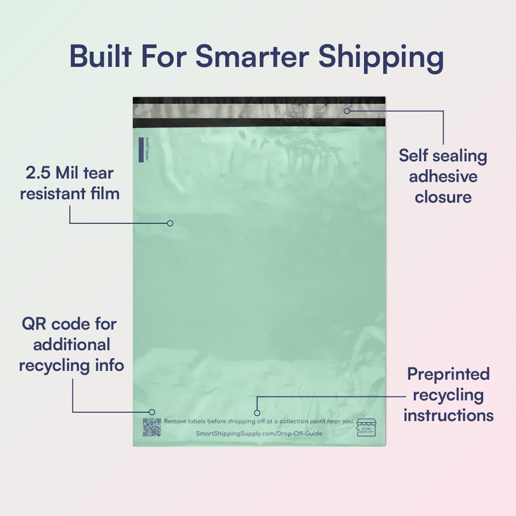 200 sztuk, 10 x 13 cali 100% pochodzące z recyklingu koszulki z poliestru przyjazne dla środowiska opakowania koperty materiały torby pocztowe o grubości 2,5 mm - SMART Mailer