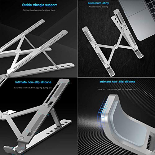 Laptop Stand,Adjustable Tablet Holder,Portable Aluminum Stand for Laptop,Computer and PC Rack,Ergonomic Stand for MacBook/iPad Pro/Large Cellphones with Heat Dissipation (Silver) - Thumbnail 5