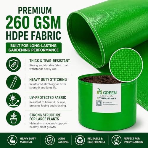 Image of HDPE Grow Bags for Plants 10X10 Inch (Pack of 10) | 260 GSM Heavy Duty UV-Protected Round Green Colour Plant Bags for Terrace and Vegetable Gardening | Strong & Reusable|