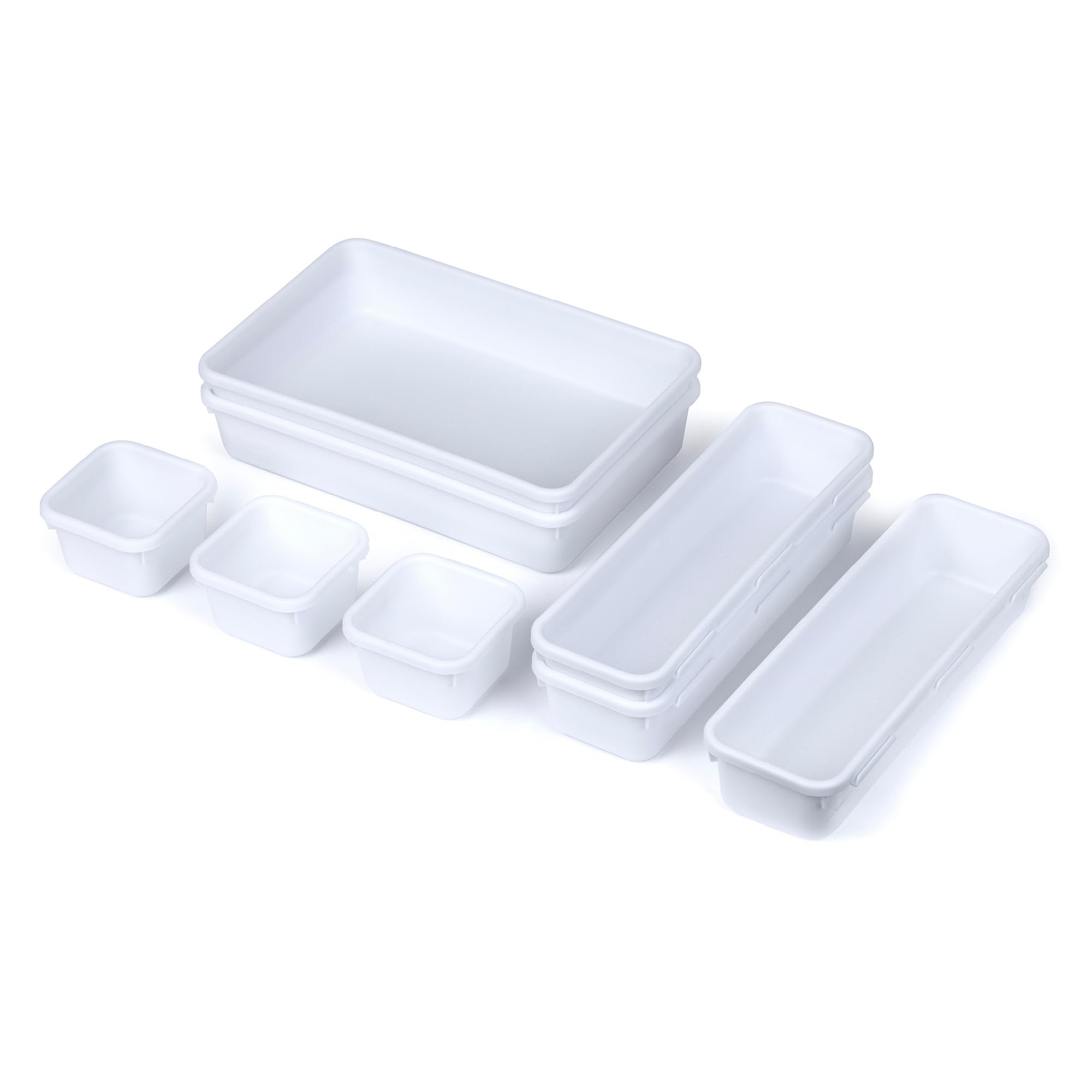 Livivo White 8Pc Interlocking Drawer Organiser And Dividers Plastic Desk And Drawer Trays Ideal For Separating Make-Up, Clothing, Jewellery And Uncluttered Storage (White) Small