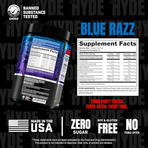 Image of ProSupps Mr. Hyde Signature V2, Pre Workout Powder with Creatine, Beta Alanine & Caffeine - Performance, Energy & Endurance - Clean Fitness & Gym Supplements for Men & Women (Blue Razz, 30 Servings)