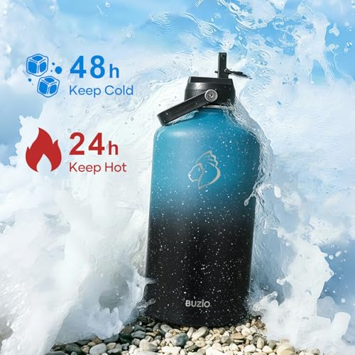 Image of BUZIO 1 Gallon Water Bottle Insulated with Dust-Proof Straw & Spout Lids