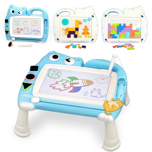 Riswistoy 3 en 1 Kid Ardoise Magique 8.5 Inch, Tableau Magique pour Enfants, Jeux Créatifs pour Dessin à la Maison, en Voyage ou à l'Extérieur(Bleu)