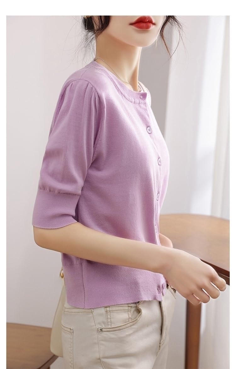 Gilets D'Été pour Femmes Vestes Légères et Douces Cardigans Boutonnés À Col Rond Boléros Courts en Maille Paréos De Mariage Hauts Élégants et Décontractés