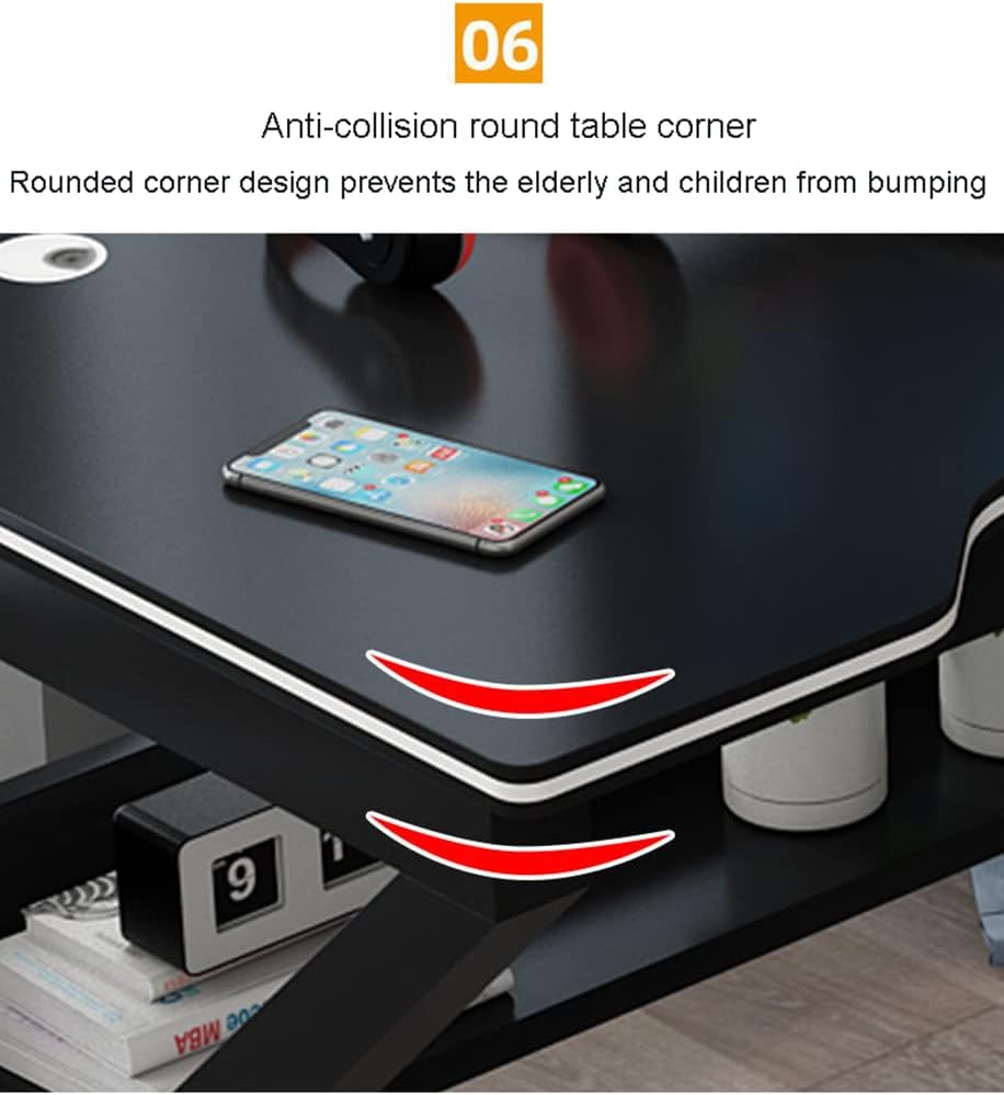 Close-up of the desk's rounded anti-collision corner