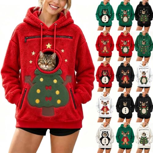 Womens Christmas Pet Pouch Hoodie with Dog Pouch Fleece Sweatshirts - image 1