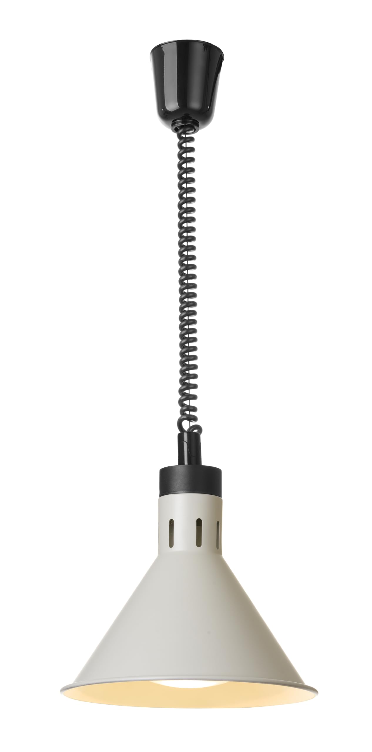 HENDI Lampa do podgrzewania potraw wisząca, stożkowa, regulowany przewód, w tym lampa grzewcza na podczerwień, lampa grzewcza, gwint E27, 230V/250W, ø275x(H)250mm, aluminium, biały