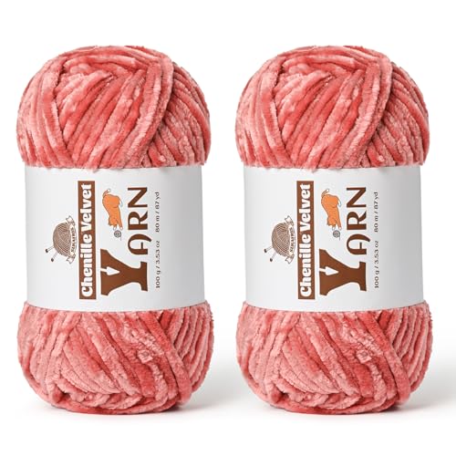 Image of 2 Pack Plush Chenille Chunky Yarn - Fluffy Velvet Yarns Crochet for Blanket Knitting and Crocheting - Soft Baby Yarn for Crocheting - Amigurumi Crochet Yarns 100g (87yds) (2 Gray Pink)