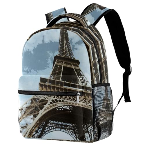 Sac à dos d'école Tour Eiffel rétro multicolore pour vélos, cours et voyages 29x20x40cm