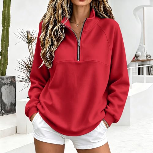 Fleece Quarter Zip Women Sweatshirt Drop Shoulder Mockneck Fall Pullover - image 6