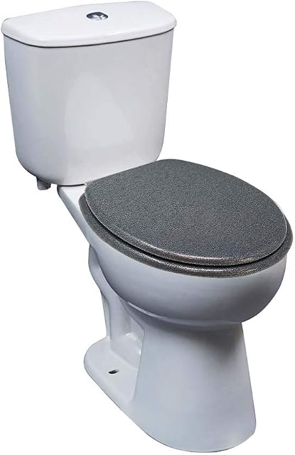 Black and Grey Glitter/Dimante Toilet Seats with Stable Hinges | Easy to Mount and Clean, Long-Lasting, Durable, Oval-Shaped Toilet Lids (Grey Glitter)
