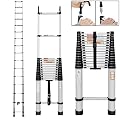 Telescoping Ladder Aluminum Extension Ladder with Roof Hooks 20FT Portable Telescopic Ladder Collapsible Ladder for RV 2 Detachable Hooks Folding Attic Ladder for Home Outdoor 330lb Capacity