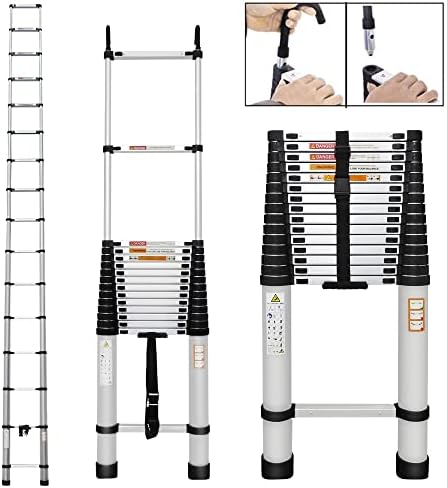 Telescoping Ladder,Aluminum Extension Ladder with 2 Roof Detachable Hooks,Lightweight Portable Collapsible RV Ladder with Non-Slip Feet,Attic Ladder for Home,Outdoor Use 330lbs Max Capacity 20FT 6.2M