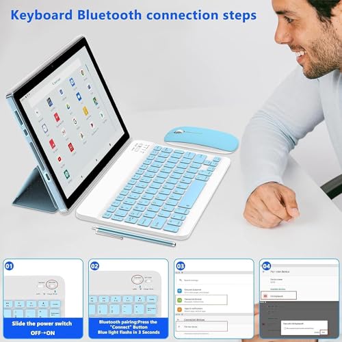Image of Android Tablet 2 in 1 with Keyboard Case Mouse Stylus, 10 inch Tablet Android 15 Tablets PC, 8GB RAM+32GB ROM Support 1TB Expandable, 6000mAh Battery 10.1 inch Tableta 2MP+8MP Dual Camera WiFi-6 Tablets