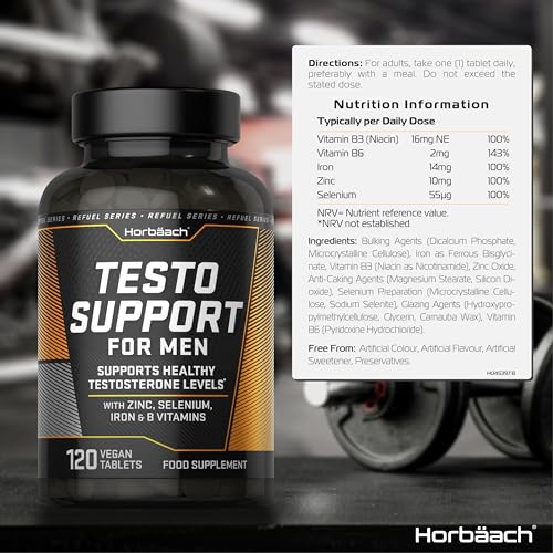 Testosterone Supplement for Men | 120 Vegan Tablets (4 Months Supply) | Male Hormone Tablets with Zinc, Selenium, Iron & B Vitamins | by Horbaach - Image 4