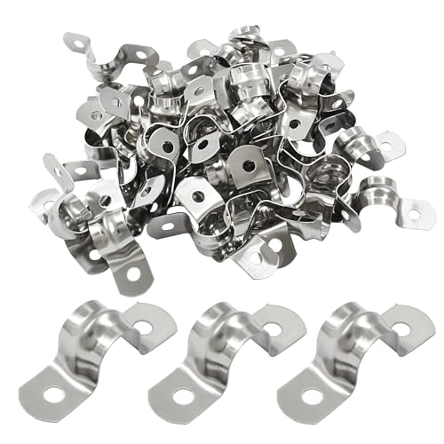 Image of Hitefu Stainless Steel Rigid Pipe Strap, M12 1 /2 inch, 50PCS | Two Hole Strap, U Bracket Pipe Clamps, Heavy Duty, For Conduit and Cables