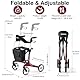 Carbon Rollator Ultraleicht Klappbar: Rollator Faltbar und Leicht mit Sitz Wohnungsrollator Faltbarer für Senioren -Rollatoren für Kofferraum Reise und Flug (Rot)