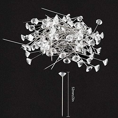 Faxco 200 Pieces 2\'\' Plastic Diamond Brooch, Flower Pins Corsages Pins Wedding Bouquet Pins Clear Crystal Pins - Thumbnail 5