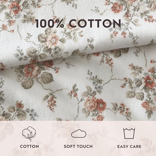 Image of Laura Ashley - Full Sheet Set, Cotton Flannel Bedding, Brushed for Extra Softness & Comfort (Le Fleur Orange, Full)