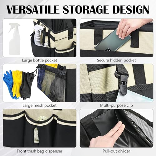 Mocoli Putzmittel Organizer, Tragbar Putztasche Pferd Putztasche mit Schultergurten Große Kapazität Putzwagen Putzmittel Aufbewahrung für Haus Auto und Badezimmer 38x25.5x23cm