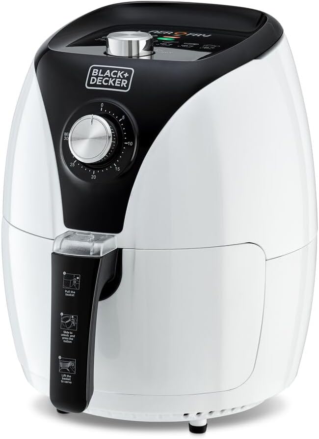 Black+Decker 2.5L 1500W Manual Aerofry Air Fryer With Rapid Air Convection Technology, White/Black - Af220-B5, 2 Years Warranty