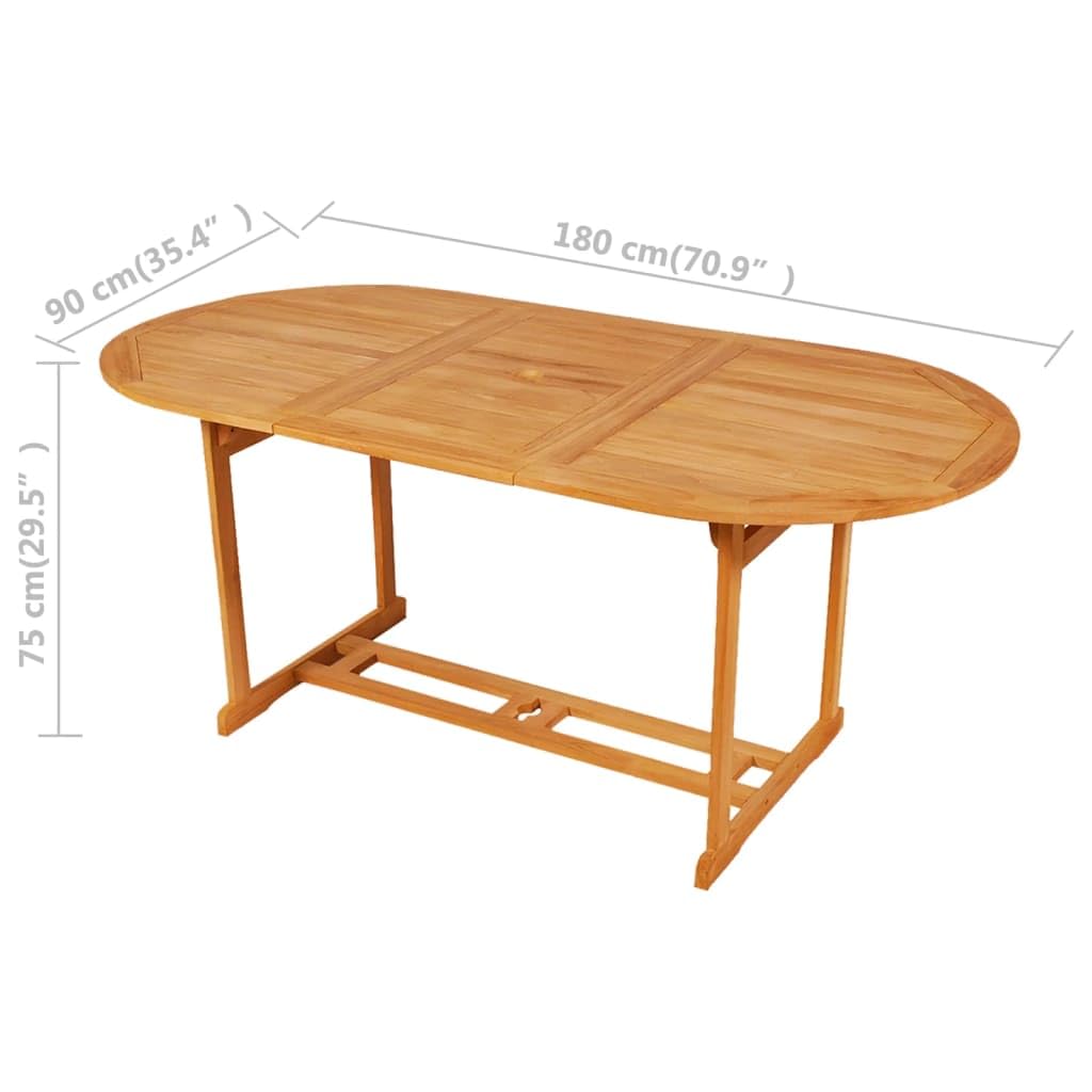 9-TLG. Gruppo da giardino in legno massello teak con foro parasole e sedie pieghevoli con schienale regolabile per terrazza